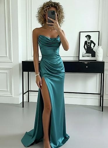 Elegantna večernja haljina bez bretela, od glatkog satenskog na lalafo.rs Elegantna večernja haljina bez bretela, od glatkog satenskog